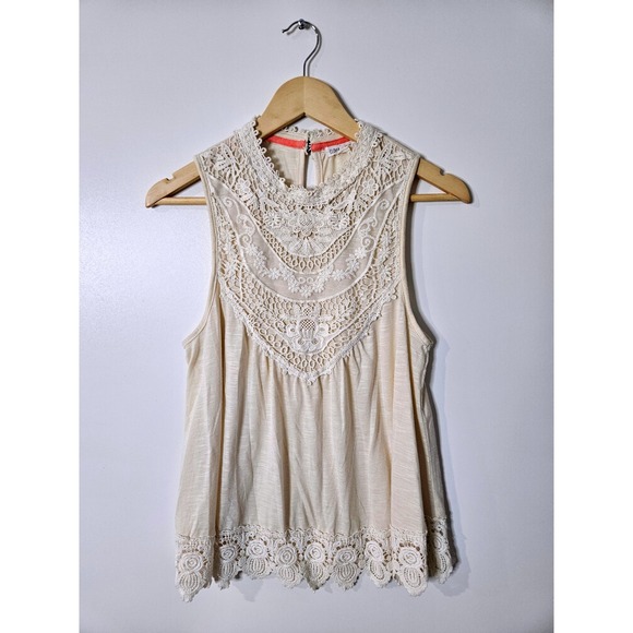 Clover + Scout Women's Cream Lace Sleeveless Blouse Boho Summer Tank Top Size M - Picture 2 of 6
